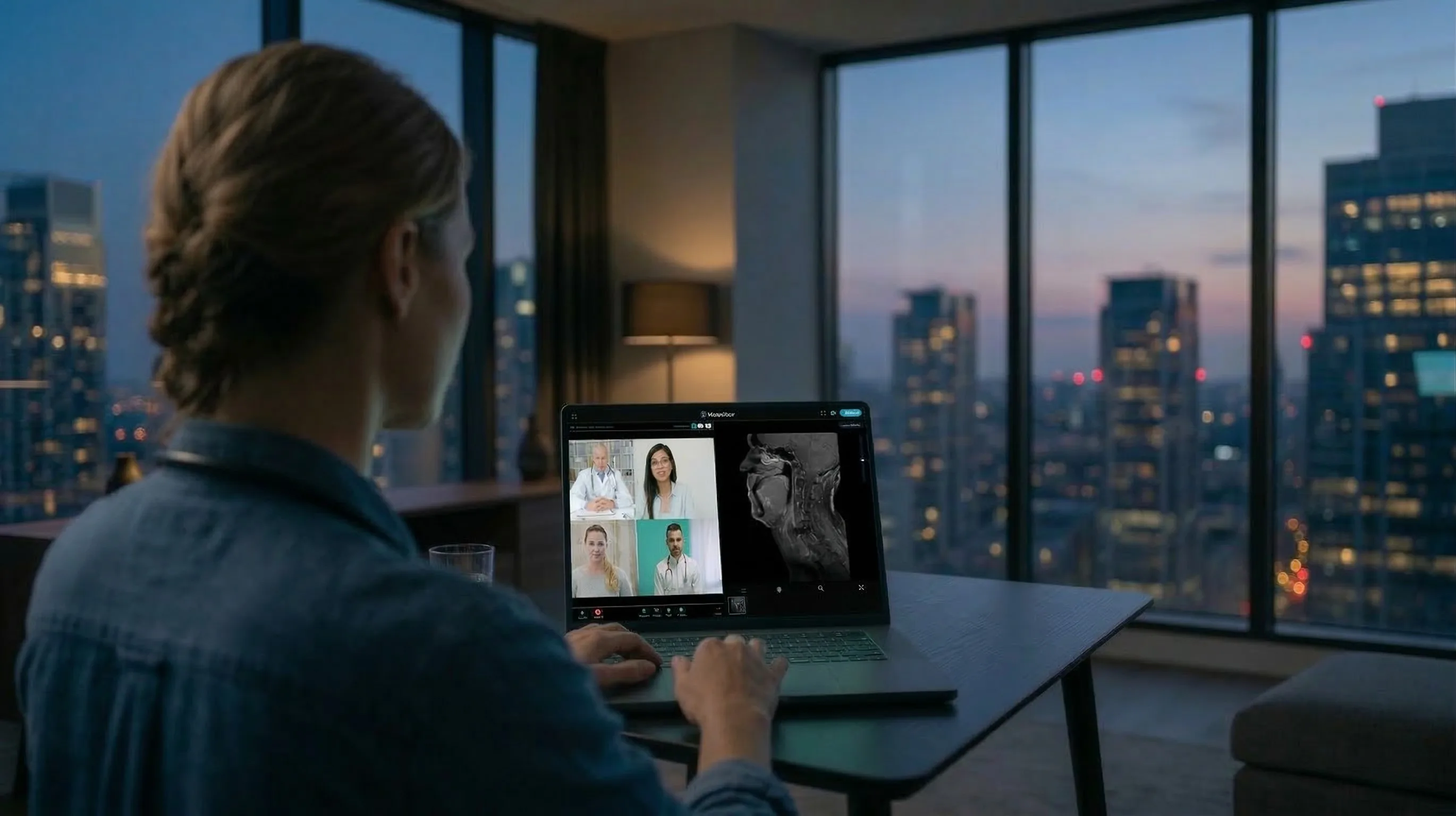 Radiologist participating in a virtual conference from home